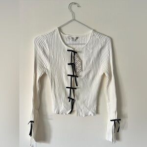 Kimchi Blue Ribbed Cardigan with Bow Details